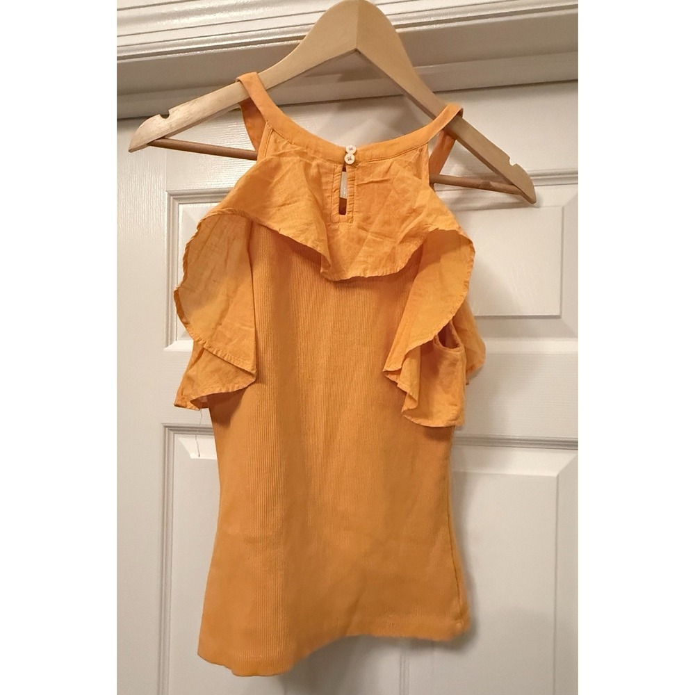 Maeve Anthropologie Tank Top Womens Small Orange Ruffle Halter Ribbed Knit Mixed - Picture 3 of 6